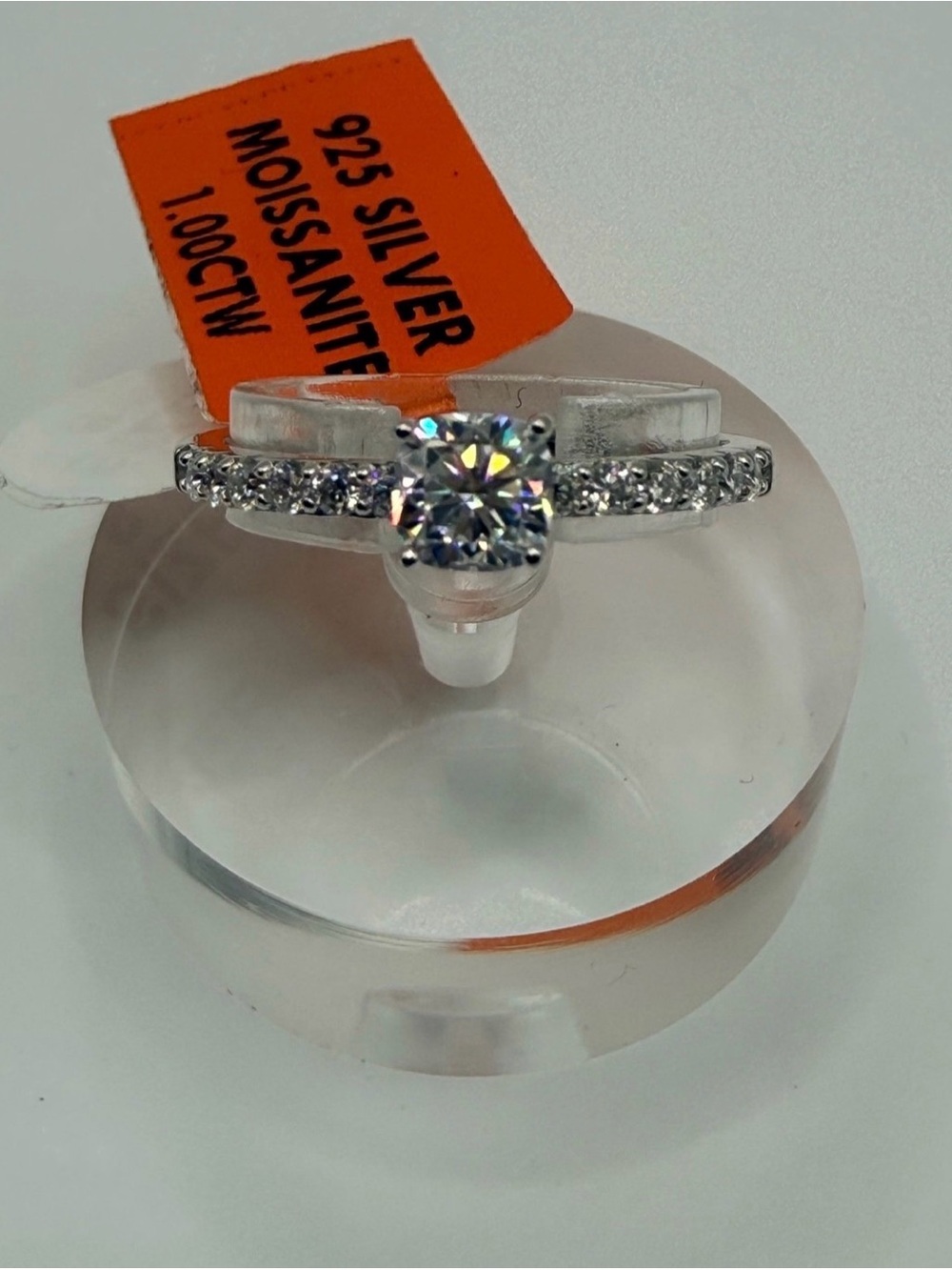 Sterling Silver 1CTW Moissanite Engagement Ring - White Sparkle Size 8